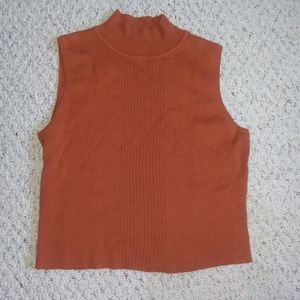 Orange Ribbed Turtleneck Sleeveless Shirt